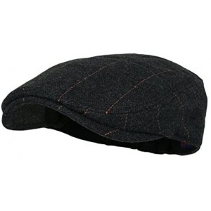 Newsboy Caps Men's Herringbone Wool Tweed Newsboy IVY Cabbie Driving Hat - Plaid Black - CV127ZXNZ8F $13.08