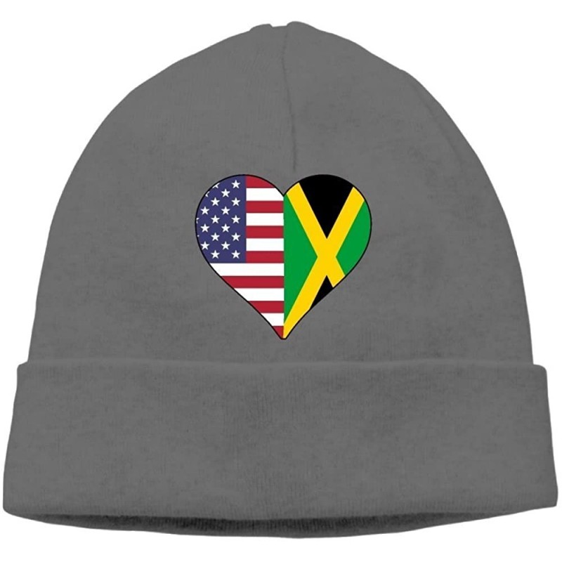 Skullies & Beanies Men's&Women's Half Jamaica Flag Half USA Flag Love Heart Soft Skull Cap - Deepheather - CT18H5DA22Z $11.53