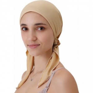 Skullies & Beanies Women Head Scarf Pre Tied Bandana Headwear for Chemo Turban Hats for Cancer Sleeping Caps Beige - CW18QY29...