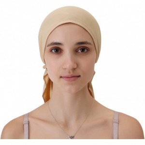 Skullies & Beanies Women Head Scarf Pre Tied Bandana Headwear for Chemo Turban Hats for Cancer Sleeping Caps Beige - CW18QY29...