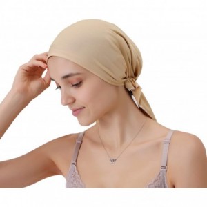 Skullies & Beanies Women Head Scarf Pre Tied Bandana Headwear for Chemo Turban Hats for Cancer Sleeping Caps Beige - CW18QY29...