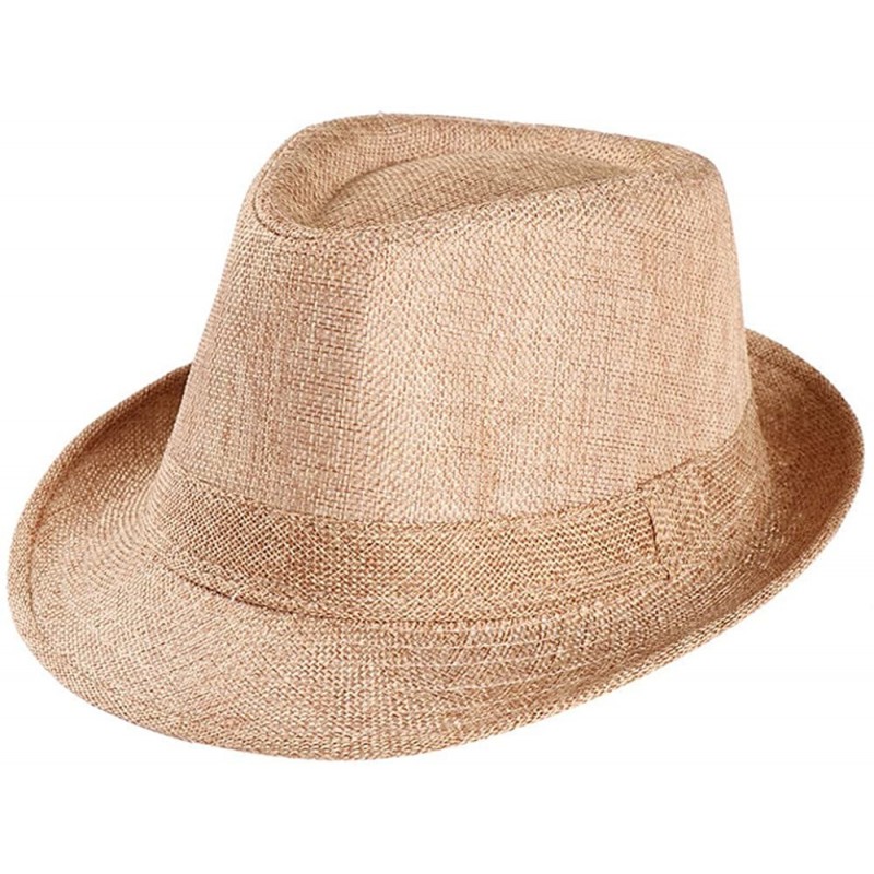 Sun Hats Unisex Summer Beach Straw Hat Trilby Gangster Cap Sun Protection Retro Hat Breathable Short Brim Hats - Khaki - C018...