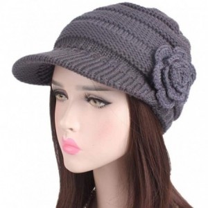 Skullies & Beanies Womens Hats Winter- Womens Winter Warm Floral Knitted Crochet Beanie Slouchy Wool Hat With Visor - Gray - ...