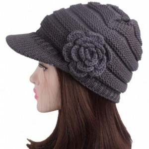 Skullies & Beanies Womens Hats Winter- Womens Winter Warm Floral Knitted Crochet Beanie Slouchy Wool Hat With Visor - Gray - ...