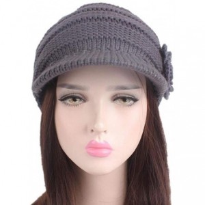 Skullies & Beanies Womens Hats Winter- Womens Winter Warm Floral Knitted Crochet Beanie Slouchy Wool Hat With Visor - Gray - ...