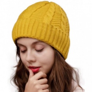Skullies & Beanies Beanie Hat for Men Women Cuffed Winter Hats Cable Knit Warm Fleece Lining Skull Cap - Yellow - CI18WL55QR7...