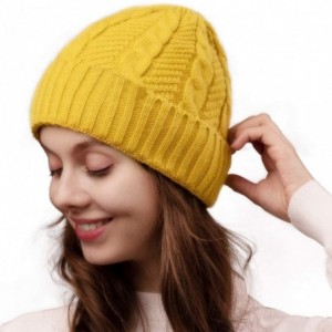 Skullies & Beanies Beanie Hat for Men Women Cuffed Winter Hats Cable Knit Warm Fleece Lining Skull Cap - Yellow - CI18WL55QR7...