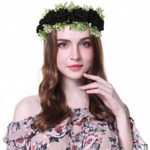 Headbands Flower Crown Headband Rose Wreath Leave Flower Adjustable Ribbon Headband Wedding Festival Headdress for Girls - CB...