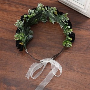 Headbands Flower Crown Headband Rose Wreath Leave Flower Adjustable Ribbon Headband Wedding Festival Headdress for Girls - CB...