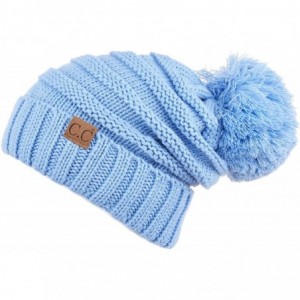 Skullies & Beanies Hatsandscarf CC Exclusives Unisex Oversized Slouchy Beanie with Pom (HAT-6242POM) - Pale Blue - CC18KI8Y2W...