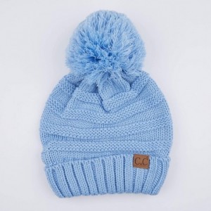 Skullies & Beanies Hatsandscarf CC Exclusives Unisex Oversized Slouchy Beanie with Pom (HAT-6242POM) - Pale Blue - CC18KI8Y2W...