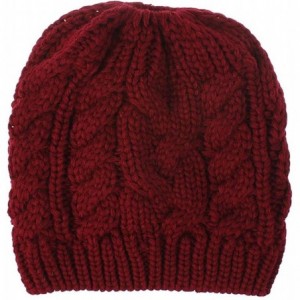 Skullies & Beanies Womens Ponytail Beanie Hat Soft Knit BeanieTail Warm Winter Knit Ribbed Slouchy BeanieTail Hats - Z-burgun...
