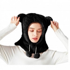 Balaclavas Women/Girls Fleece Balaclava/Hooded Face Mask Neck Warmer - Ear Style_ Black - CN18YN63C9E $17.83