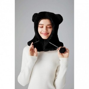 Balaclavas Women/Girls Fleece Balaclava/Hooded Face Mask Neck Warmer - Ear Style_ Black - CN18YN63C9E $17.83