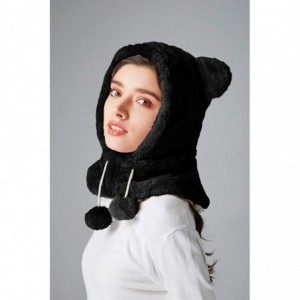 Balaclavas Women/Girls Fleece Balaclava/Hooded Face Mask Neck Warmer - Ear Style_ Black - CN18YN63C9E $17.83