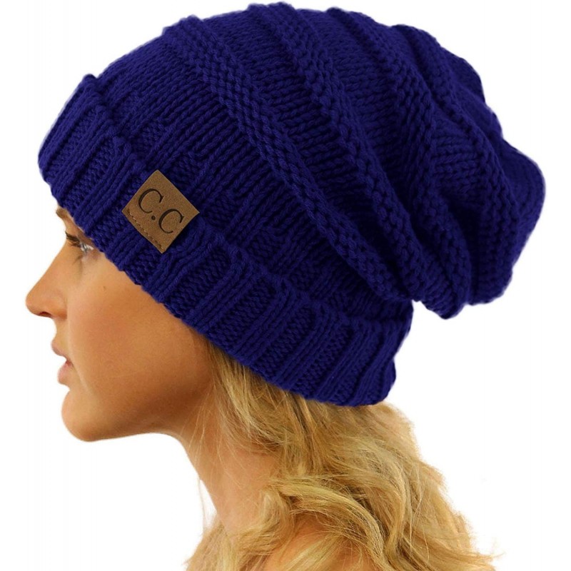 Skullies & Beanies Winter Trendy Warm Oversized Chunky Baggy Stretchy Slouchy Skully Beanie Hat - Royal - CX18KOR89ZL $14.78