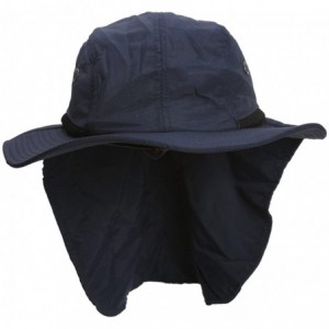 Sun Hats 4 Panel Large Bill Soft Bucket w/ Neck Flap Hat Sun Cap - Navy Blue - CL17Z2AM0AM $19.48