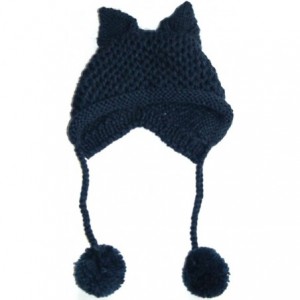 Skullies & Beanies Women's Hat Cat Ear Crochet Braided Knit Caps Warm Snowboarding Winter - Navy Blue - CH12NTYMBYE $8.82