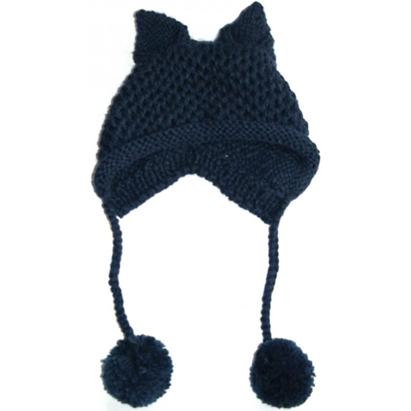 Skullies & Beanies Women's Hat Cat Ear Crochet Braided Knit Caps Warm Snowboarding Winter - Navy Blue - CH12NTYMBYE $8.82