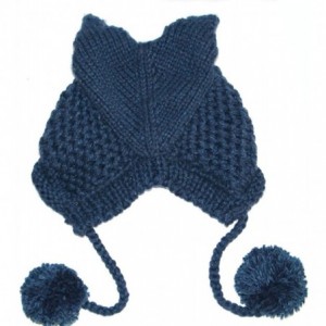 Skullies & Beanies Women's Hat Cat Ear Crochet Braided Knit Caps Warm Snowboarding Winter - Navy Blue - CH12NTYMBYE $8.82