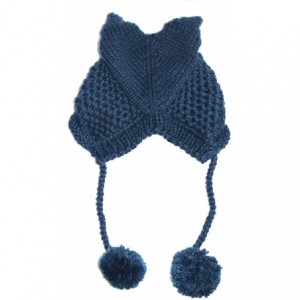 Skullies & Beanies Women's Hat Cat Ear Crochet Braided Knit Caps Warm Snowboarding Winter - Navy Blue - CH12NTYMBYE $8.82