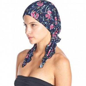 Skullies & Beanies Pre Tied Bandana Turban Chemo Head Scarf Sleep Hair Cover Hat - Pink Navy Floral - CR1863Z85U6 $14.89