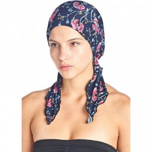Skullies & Beanies Pre Tied Bandana Turban Chemo Head Scarf Sleep Hair Cover Hat - Pink Navy Floral - CR1863Z85U6 $14.89