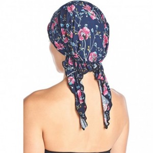 Skullies & Beanies Pre Tied Bandana Turban Chemo Head Scarf Sleep Hair Cover Hat - Pink Navy Floral - CR1863Z85U6 $14.89