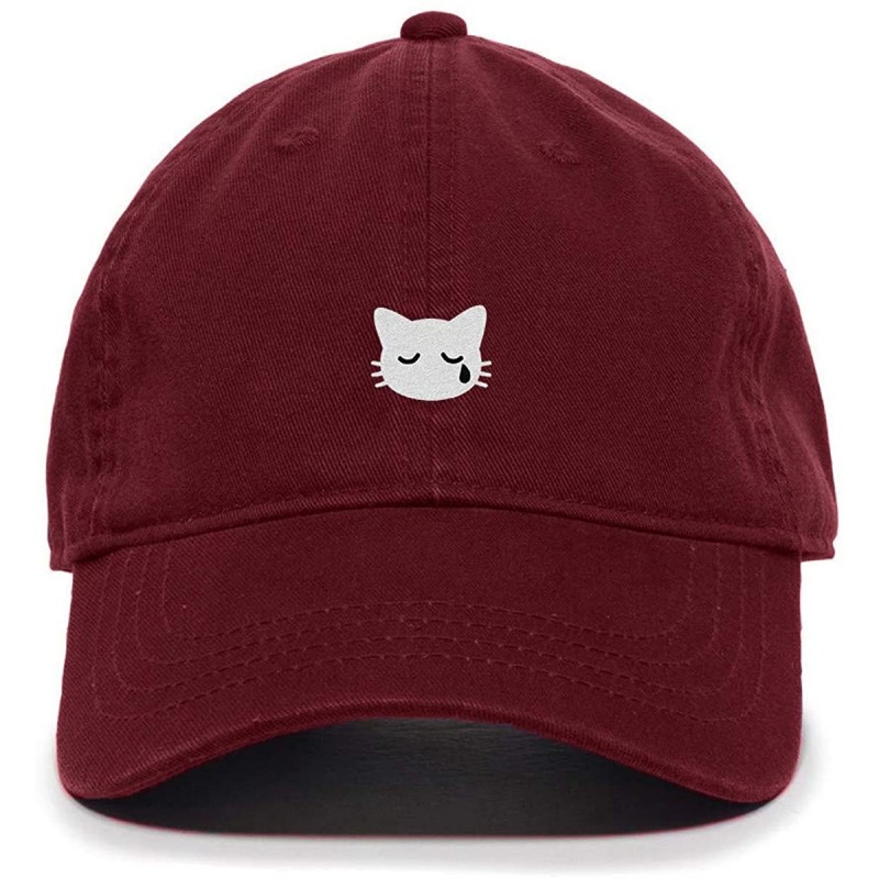 Baseball Caps Crying Cat Baseball Cap Embroidered Cotton Adjustable Dad Hat - Burgundy - CE18AEIE3KT $15.84