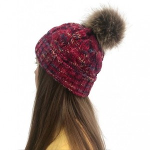 Skullies & Beanies Women Casual Multicolor Solid Stitching Outdoor Plush Ball Hats Crochet Knit Beanie Cap - Wine - CV1933OL4...