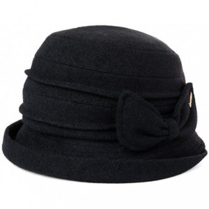 Bucket Hats Women Winter Wool Bucket Hat 1920s Vintage Cloche Bowler Hat with Bow/Flower Accent - 00769_black - C518YEM7W6T $...