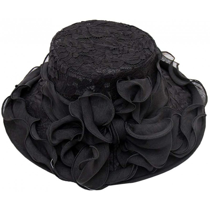 Sun Hats FarJing Womens Church Wide Brim Tea Party Wedding Hat Fancy Derby Fascinator Cap Sun Protection Visor（Black) - CA18S...