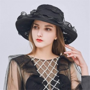 Sun Hats FarJing Womens Church Wide Brim Tea Party Wedding Hat Fancy Derby Fascinator Cap Sun Protection Visor（Black) - CA18S...