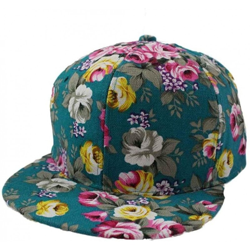 Baseball Caps Rose Flower Hip-Hop Baseball Cap Flat Snapback Hat - Green - C612HQHO331 $7.71