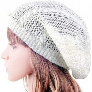 Skullies & Beanies Knit Crochet Hat Light Beanie Style Knitted Cap Women Girl Thin Hollow Braid - White - CD18EILSTD3 $7.83