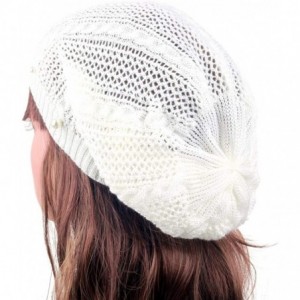 Skullies & Beanies Knit Crochet Hat Light Beanie Style Knitted Cap Women Girl Thin Hollow Braid - White - CD18EILSTD3 $7.83