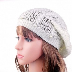 Skullies & Beanies Knit Crochet Hat Light Beanie Style Knitted Cap Women Girl Thin Hollow Braid - White - CD18EILSTD3 $7.83