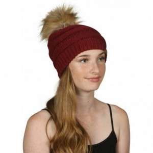 Skullies & Beanies Cable Knit Faux Fur Pom Pom Beanie Hat - Burgundy - CA12OCG6LB3 $16.41