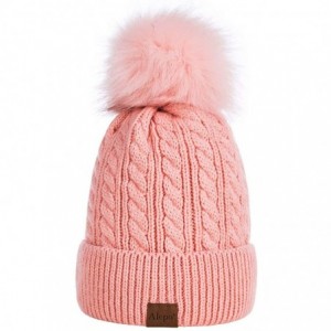 Skullies & Beanies Womens Winter Beanie Hat- Warm Fleece Lined Knitted Soft Ski Cuff Cap with Pom Pom - Pink - C518X9YZQCW $8.14