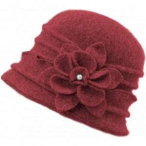 Bucket Hats Women's Elegant Flower Wool Cloche Bucket Slouch Hat - Ruffle Bucket Hat - Red - CQ12O2HP97H $50.09