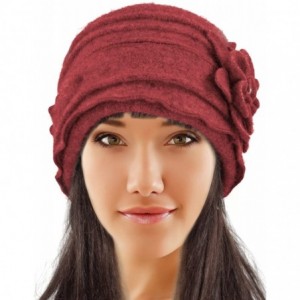 Bucket Hats Women's Elegant Flower Wool Cloche Bucket Slouch Hat - Ruffle Bucket Hat - Red - CQ12O2HP97H $29.11