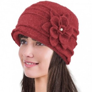 Bucket Hats Women's Elegant Flower Wool Cloche Bucket Slouch Hat - Ruffle Bucket Hat - Red - CQ12O2HP97H $29.11