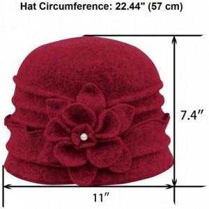 Bucket Hats Women's Elegant Flower Wool Cloche Bucket Slouch Hat - Ruffle Bucket Hat - Red - CQ12O2HP97H $29.11