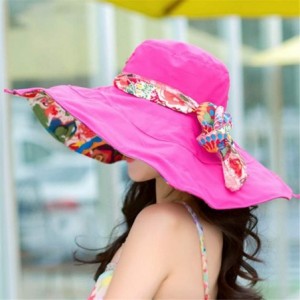 Sun Hats Women's Foldable Floppy Reversible Travel Beach Sun Visor Hat Wide Brim-Rose Red - Rose Red - C018OM6NZA7 $10.79