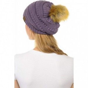 Skullies & Beanies Hat-43 Thick Warm Cap Hat Skully Faux Fur Pom Pom Cable Knit Beanie - Violet - CR18X9YLK9X $11.58