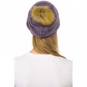 Skullies & Beanies Hat-43 Thick Warm Cap Hat Skully Faux Fur Pom Pom Cable Knit Beanie - Violet - CR18X9YLK9X $11.58