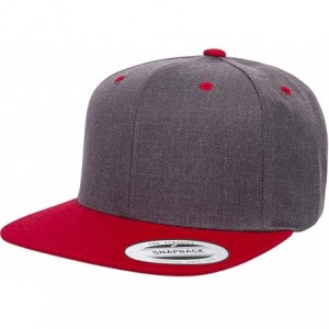 Baseball Caps Yupoong Premium Classic Snapback Hat - Flat Brim- Adjustable Ballcap w/Hat Liner - Dark Heather/Red - CR18GZ2W0...
