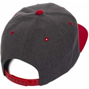 Baseball Caps Yupoong Premium Classic Snapback Hat - Flat Brim- Adjustable Ballcap w/Hat Liner - Dark Heather/Red - CR18GZ2W0...