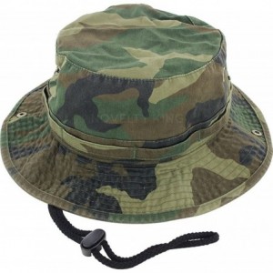 Sun Hats 100% Cotton Boonie Fishing Bucket Men Safari Summer String Hat Cap - Woodlandcamo - C811WT1ABGH $22.13