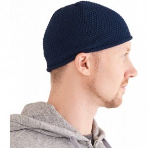 Skullies & Beanies Mens Summer Kufi Skull Cap - Cotton Skullcap Muslim Prayer Hat Tight Fit Beanie - Navy - CC18TYRYHU3 $21.83